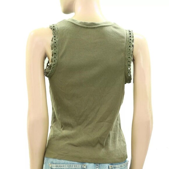 Maeve Anthropologie Eyelet-Trim Crop Tank Blouse Top Embroidered Ribbed XS - Picture 8 of 8